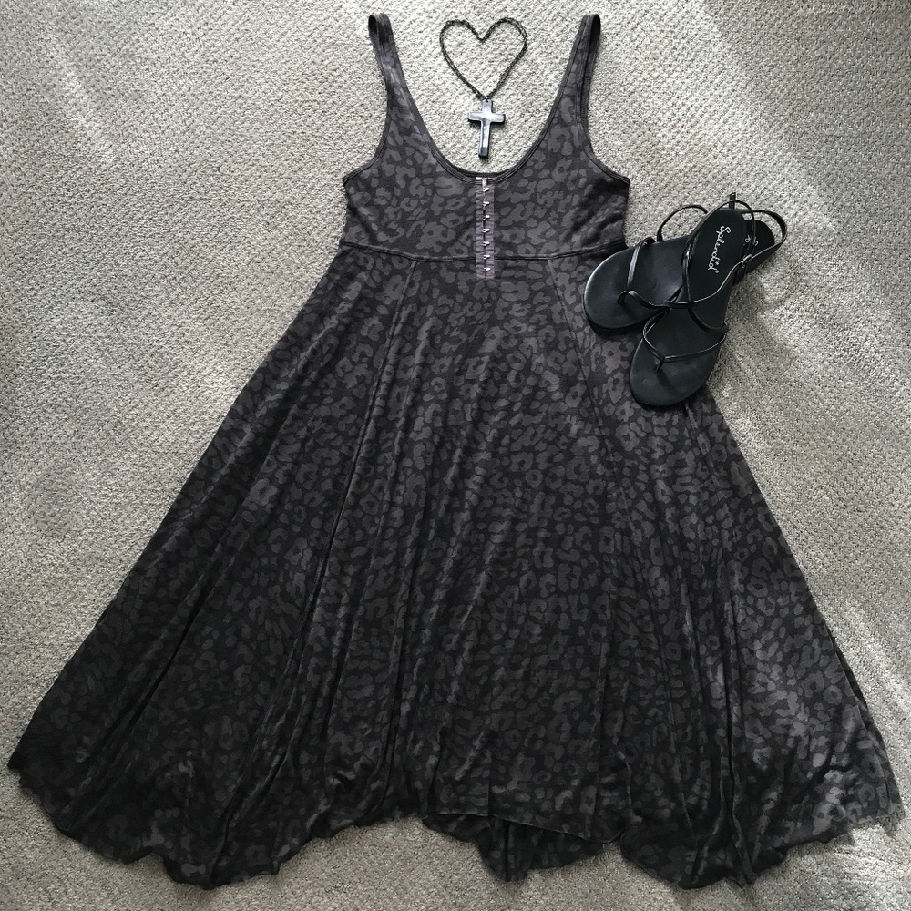 Free People Gray Burnout Leopard Print Tank Dress - Picture 1 of 8